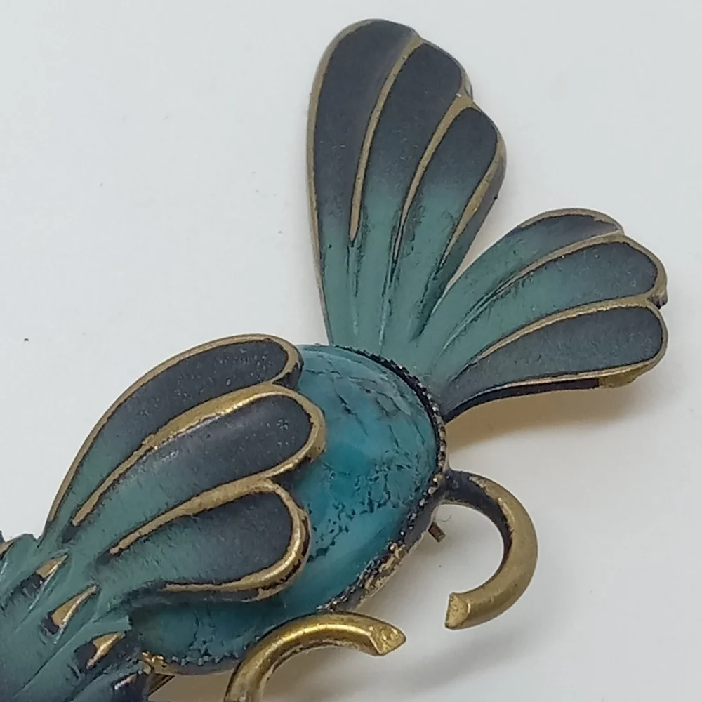 * vintage Made in Germany Blue jelly belly rooster chicken bird pin brooch